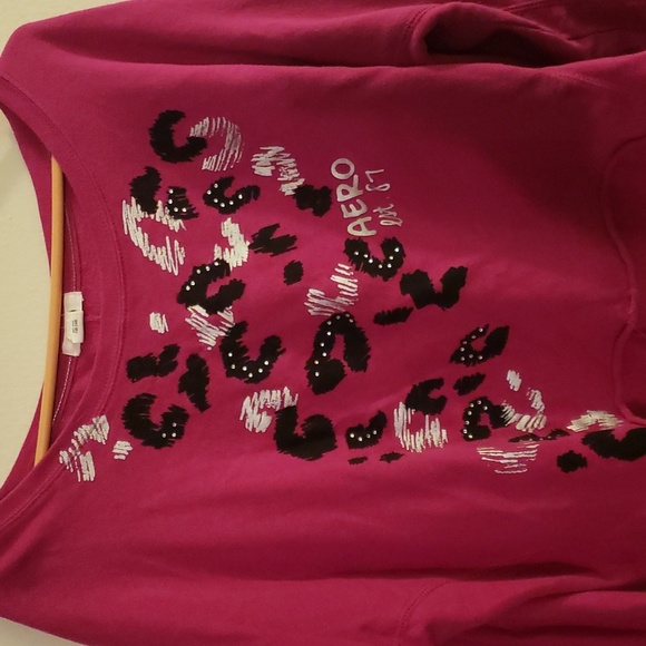 Pink Aeropostale Distressed Crop off the shoulder sweater - Picture 2 of 6